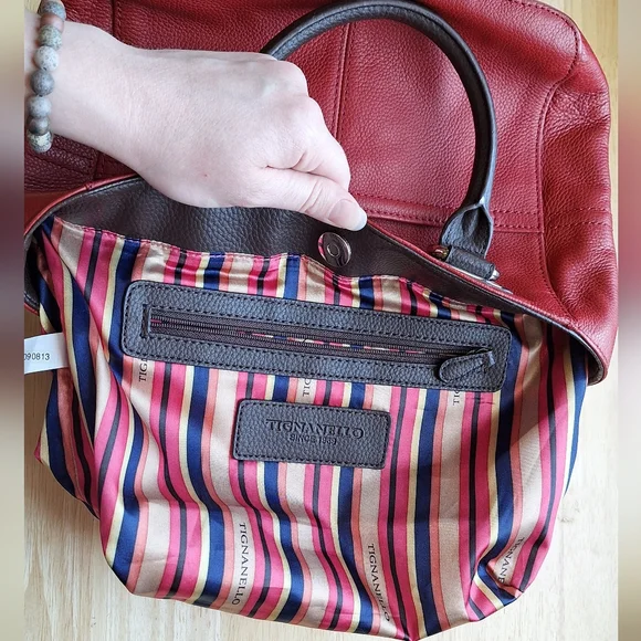 Tignanello "Perfect Pockets" Mini Tote Handbag With Feet Red and Brown - Picture 8 of 12